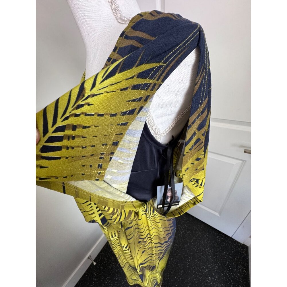 Valerie Bertinelli Womens Palm Leaf Print Dress NWT Size 6 Yellow & Black Polyes - Picture 14 of 16